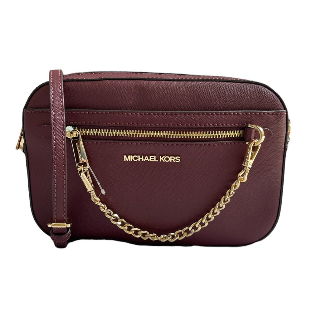 Michael Kors Chain Crossbody Bag Jet Set Large Saffiano Leather Merlot